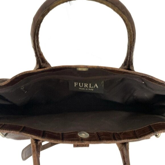 Auth FURLA - Dark Brown Leather Tote Bag - Picture 8 of 9